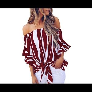 Off the shoulder front tie top
